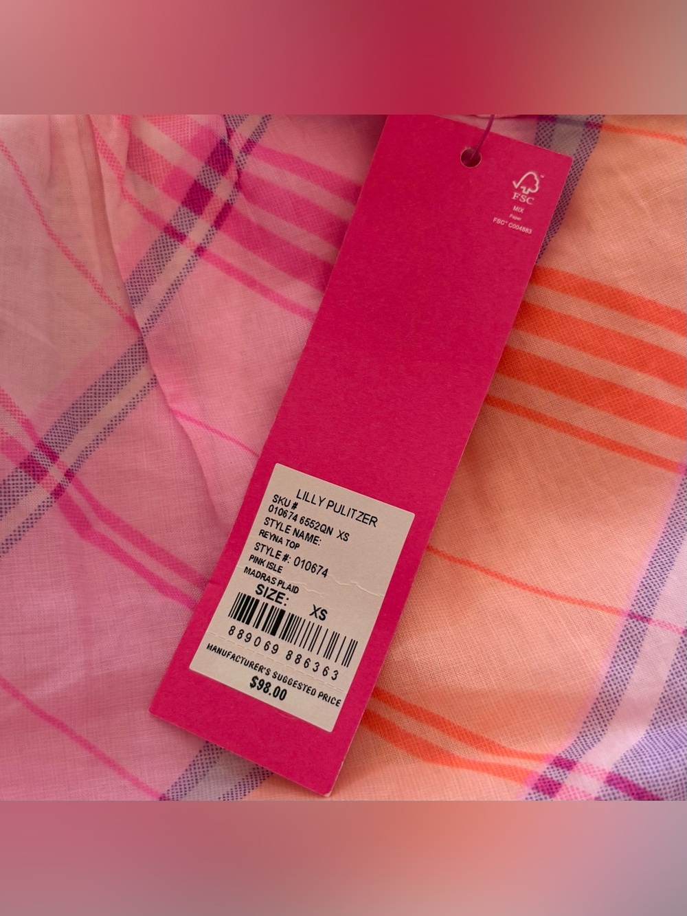 Lilly Pulitzer Reyna Top in Pink Isle Madras Plaid - Picture 3 of 6